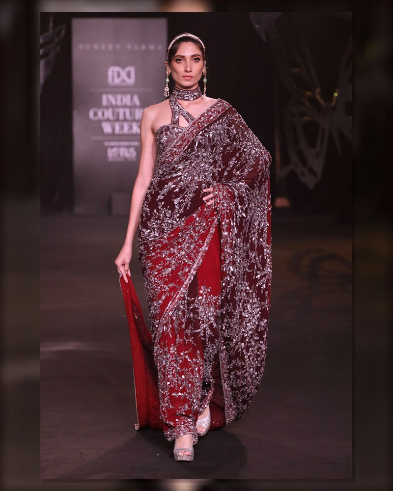 Nakshatra Red Sequin Designer Saree